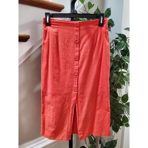 Sheln Women's Solid Red 100% Cotton Zippered A-Line Long Maxi Skirt Size Small‎